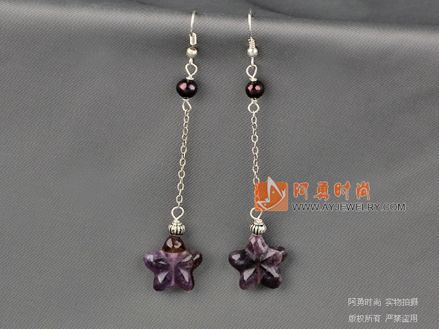 五角星紫水晶珍珠耳环