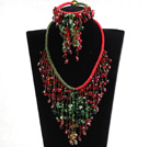 红绿色奢华水晶项链手链耳环套装