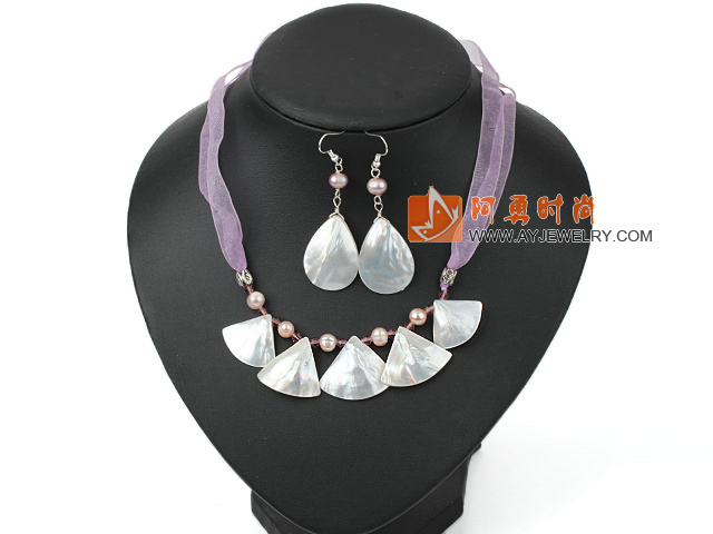 水晶天然紫珍珠白蝶贝套链