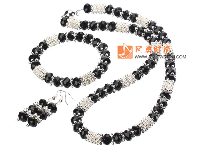 黑水晶套链 项链手链耳环套装 磁力扣