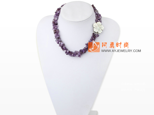 圆角紫水晶珍珠项链