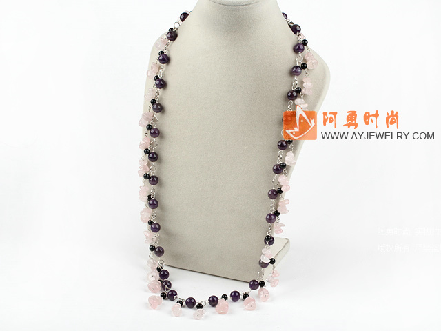 紫水晶芙蓉石项链毛衣链