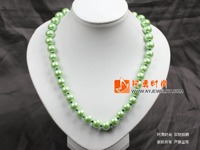 12mm浅绿色玻璃珍珠圆珠项链