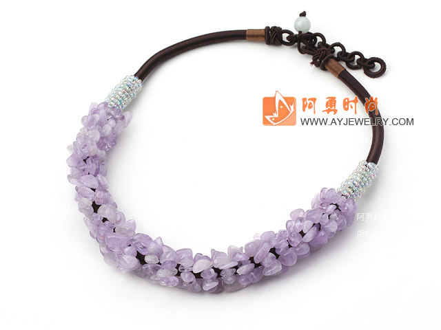 紫水晶碎石项链 随形珠民族绳款