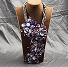 紫色珍珠贝壳花夸张项链