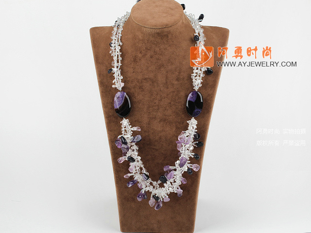 紫水晶白水晶玛瑙项链