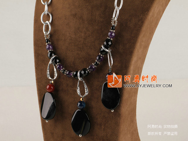 紫水晶黑玛瑙项链