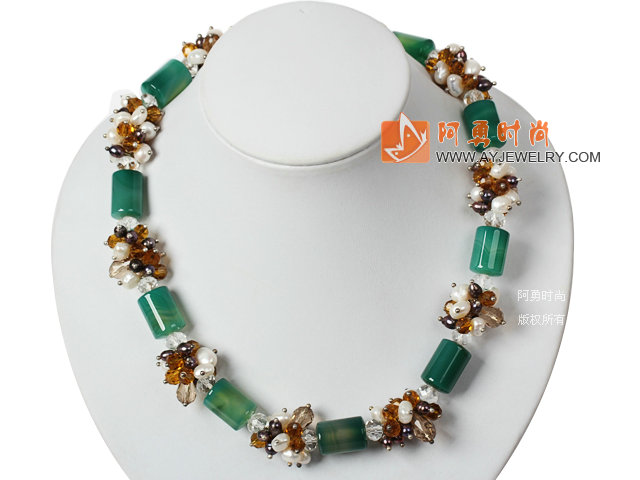珍珠水晶绿玛瑙项链