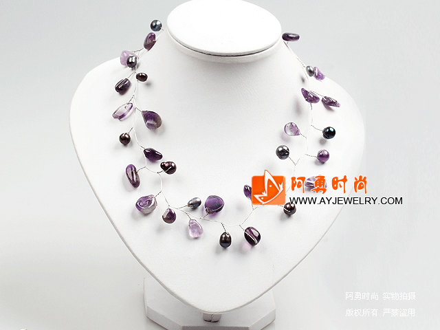 紫晶珍珠编织项链