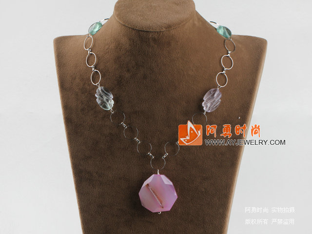 紫萤石结晶玛瑙项链