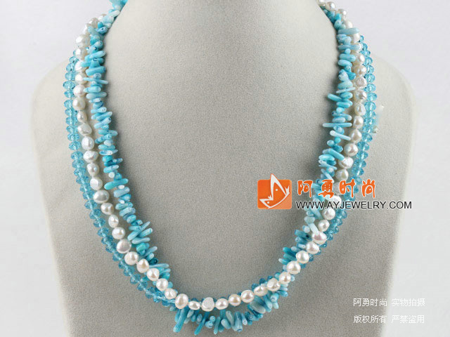 蓝珊瑚珍珠水晶项链