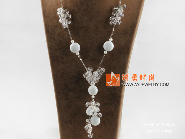 珍珠水晶白瓷石项链