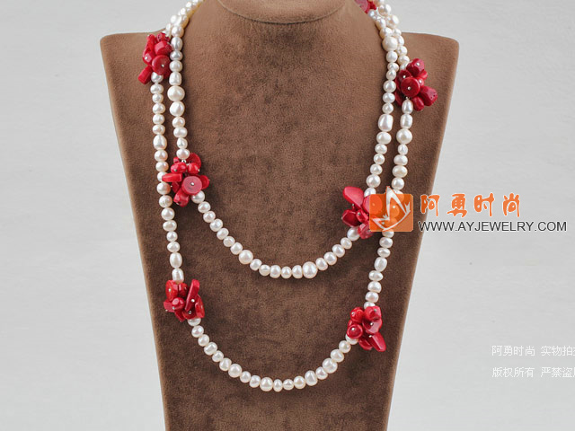 珍珠红珊瑚项链毛衣链