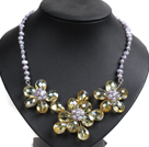 紫色珍珠黄色水晶花朵项链