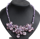 紫色珍珠水晶花朵项链