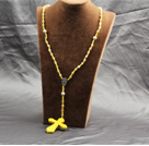 黄色磨砂玛瑙松石十字架长款项链