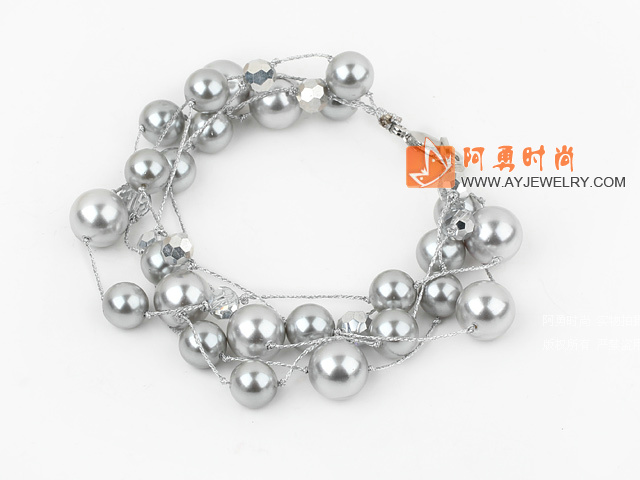 灰色海贝珠水晶手链