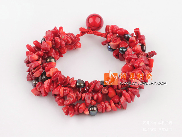 黑珍珠红珊瑚手链
