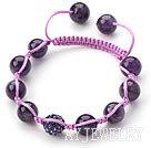 紫水晶水钻球编织手链
