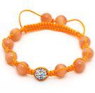橘色猫眼石水钻球手链 单层编织绳款