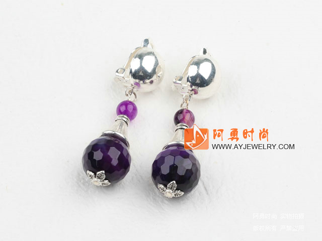 紫玛瑙夹式耳环