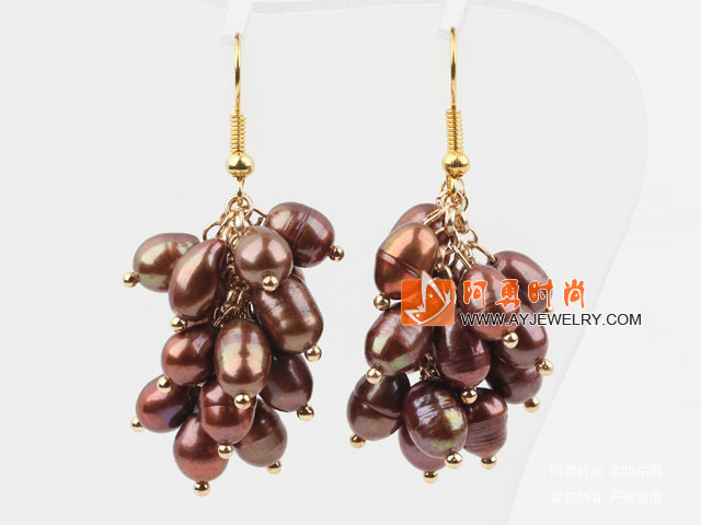 棕色染色珍珠耳环 葡萄簇款
