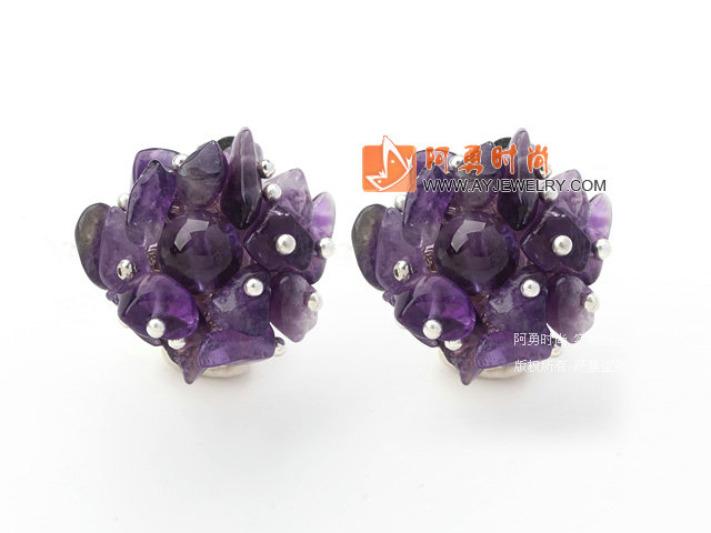 紫水晶夹式耳环