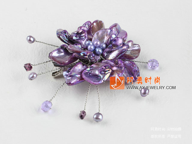 紫色珍珠贝壳花胸针