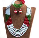 白色 红色 绿色多层水晶项链 手链 耳环 套链