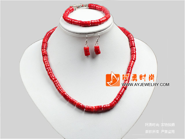 红珊瑚叠珠项链手链耳环套链