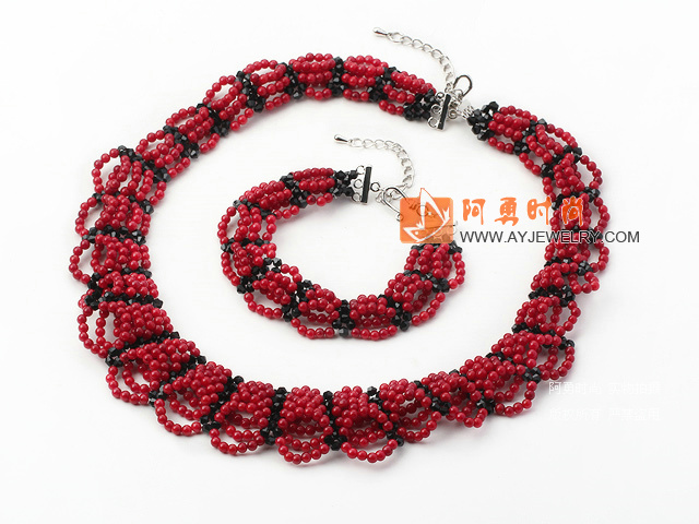 红珊瑚黑水晶套链