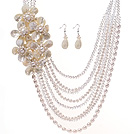 天然白珍珠 水晶 贝壳花项链 多层款