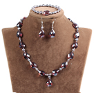 红褐色珍珠水晶项链手链耳环套装