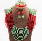 红绿色10层水晶项链手链耳环套链