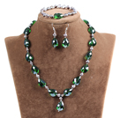 绿色珍珠水晶项链手链耳环套装