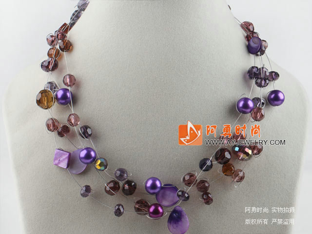 紫色水晶贝壳项链