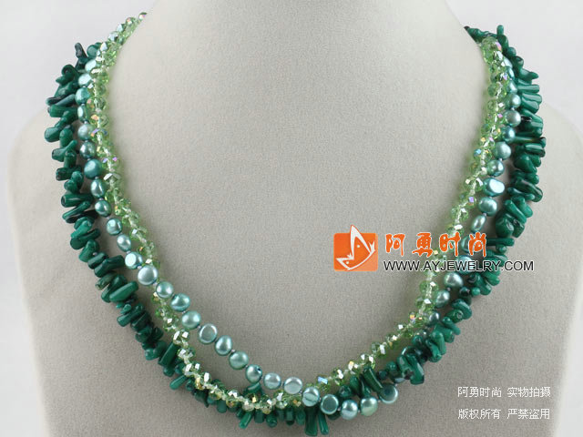 绿珊瑚珍珠水晶项链