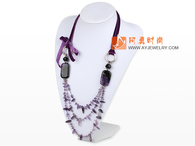 紫水晶晶体玛瑙项链毛衣链