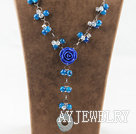 蓝玛瑙水晶花项链