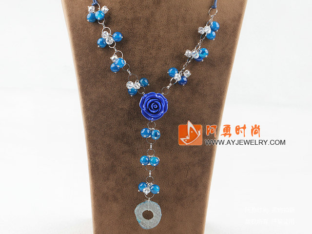 蓝玛瑙水晶花项链