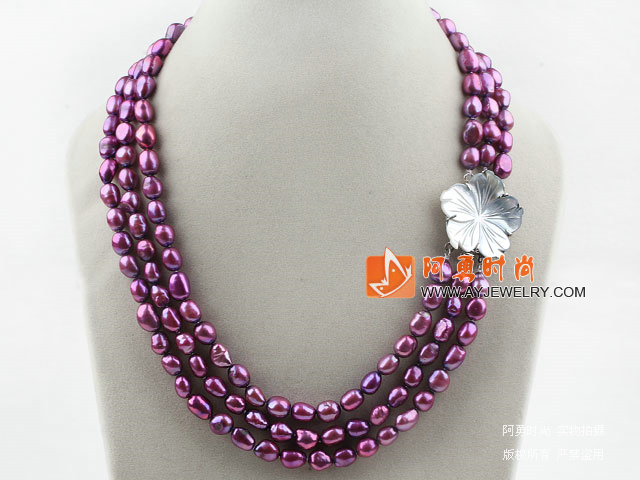 紫色三排巴洛克珍珠项链