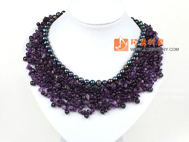 黑珍珠紫水晶编织项链