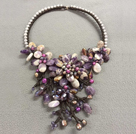 珍珠紫花晶水晶项链
