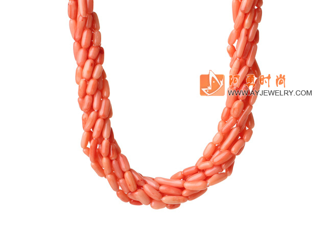 8股橘粉色珊瑚项链