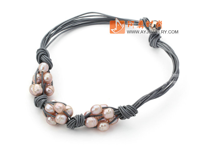 天然紫珍珠皮绳项链