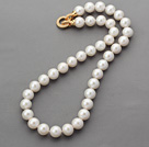 A级白珍珠项链 镀金锆钻扣 简约单层珠链款