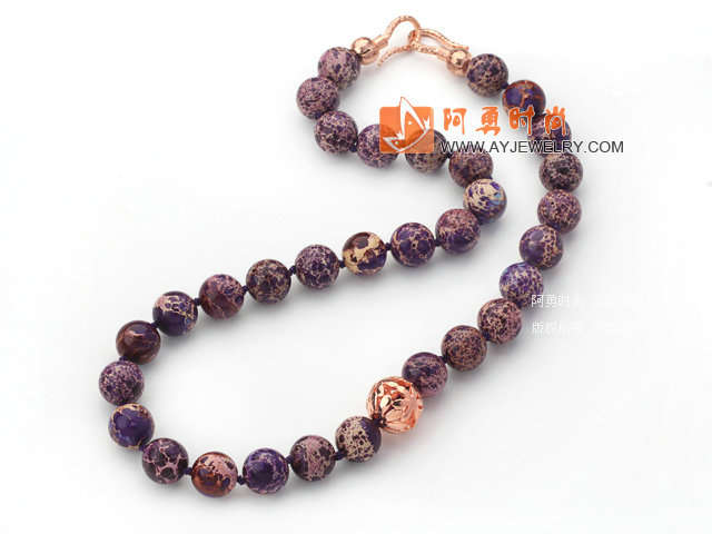 紫色帝皇石项链 简约单层圆珠款