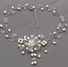 白珍珠水晶花朵项链