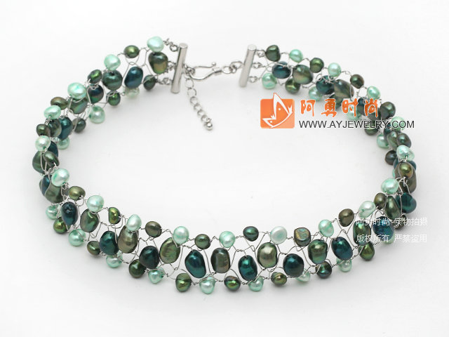 绿色系珍珠编织项链