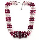 玫红玛瑙 白珍珠项链 多层多圈款式 可调节